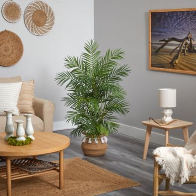 4-Foot Areca Artificial Palm in Boho Chic Handmade Natural Cotton Woven Planter with Tassels