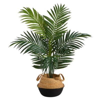 4-Foot Kentia Palm Artificial Tree in Boho Chic Handmade Cotton and Jute Woven Planter