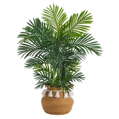 40-Inch Areca Artificial Palm Tree in Boho Chic Handmade Natural Cotton Woven Planter with Tassels UV Resistant (Indoor/Outdoor)
