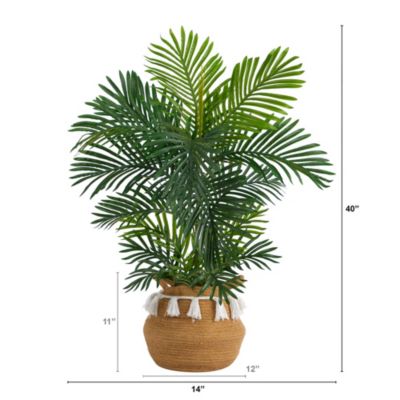 40-Inch Areca Artificial Palm Tree in Boho Chic Handmade Natural Cotton Woven Planter with Tassels UV Resistant (Indoor/Outdoor)