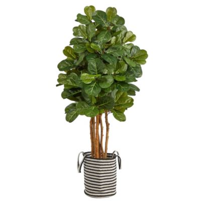 5-Foot Fiddle Leaf Fig Artificial Tree in Handmade Black and White Natural Jute and Cotton Planter