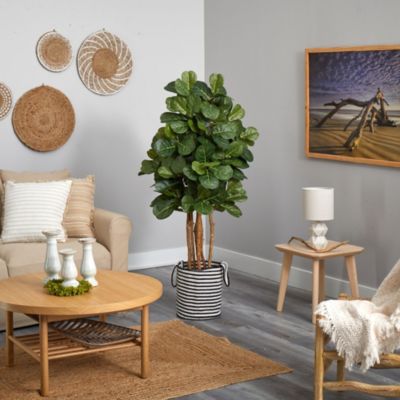 5-Foot Fiddle Leaf Fig Artificial Tree in Handmade Black and White Natural Jute and Cotton Planter