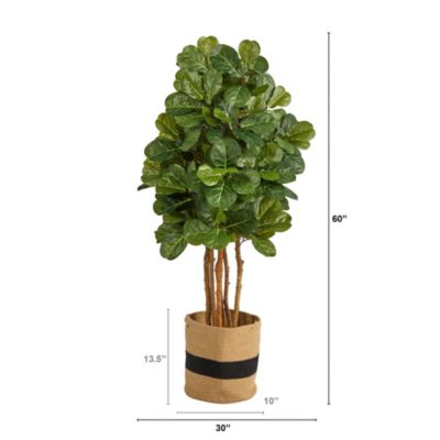 5-Foot Fiddle Leaf Fig Artificial Tree in Handmade Natural Cotton Planter