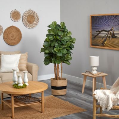 5-Foot Fiddle Leaf Fig Artificial Tree in Handmade Natural Cotton Planter