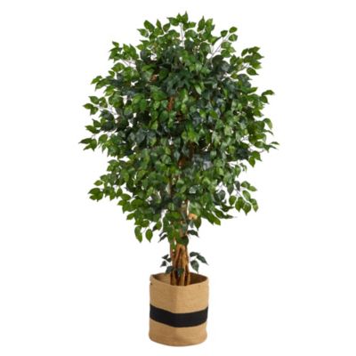 Nearly Natural 5.5-Foot Palace Ficus Artificial Tree in Handmade Natural Cotton Planter