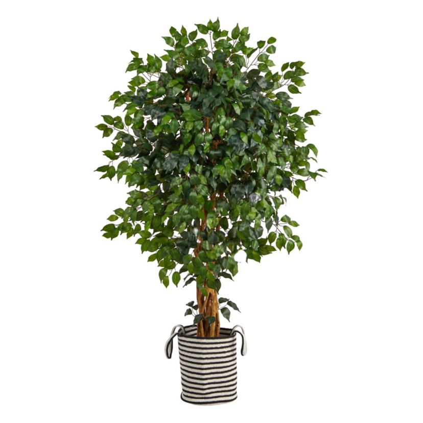 5.5-Foot Palace Ficus Artificial Tree in Handmade Black and White Natural Jute and Cotton Planter