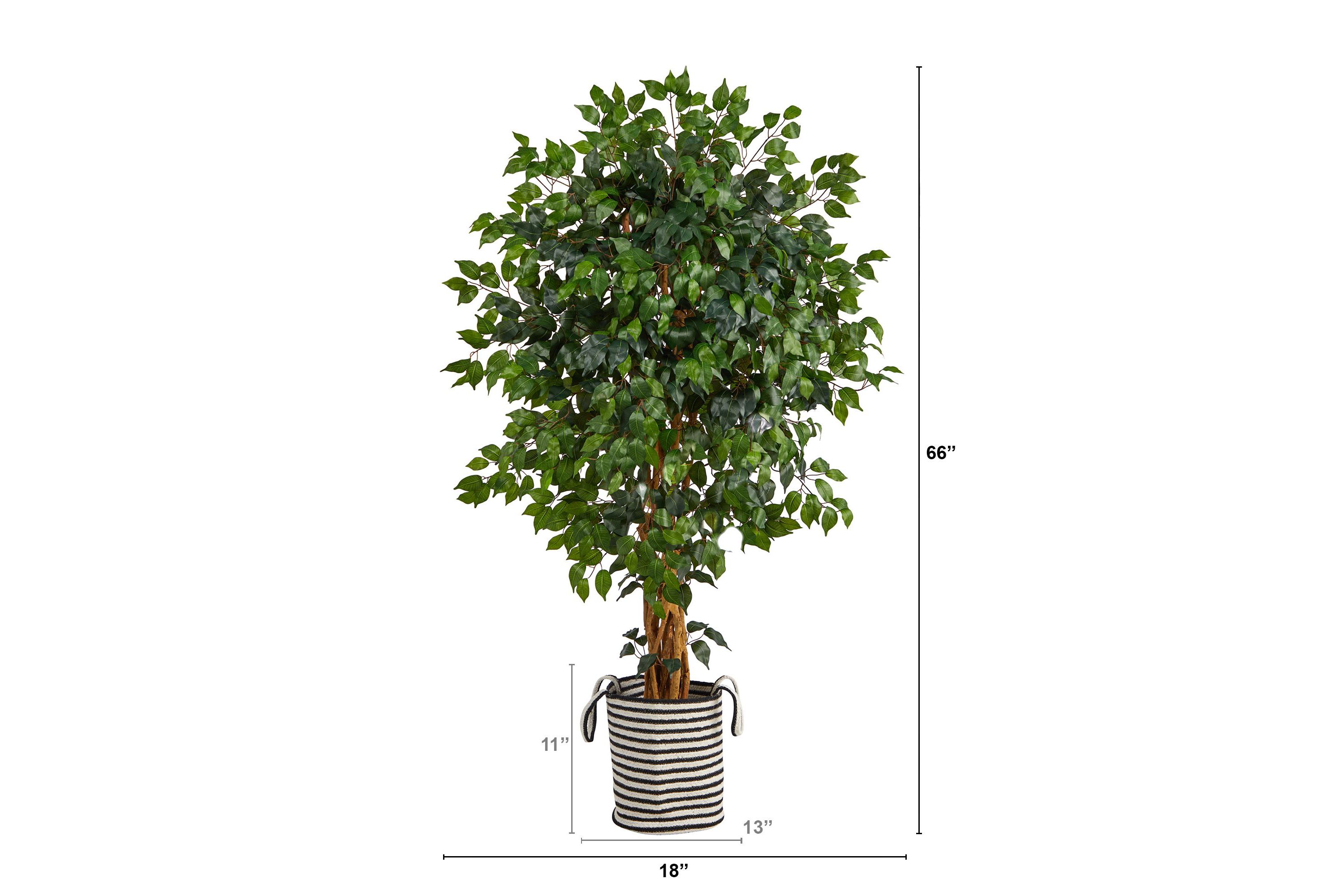 5.5-Foot Palace Ficus Artificial Tree in Handmade Black and White Natural Jute and Cotton Planter