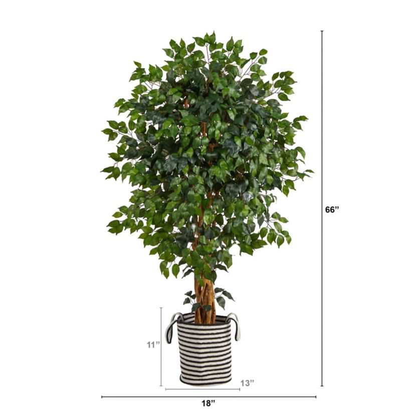 5.5-Foot Palace Ficus Artificial Tree in Handmade Black and White Natural Jute and Cotton Planter