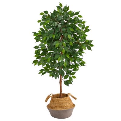 4-Foot Ficus Artificial Tree in Boho Chic Handmade Cotton and Jute Woven Planter