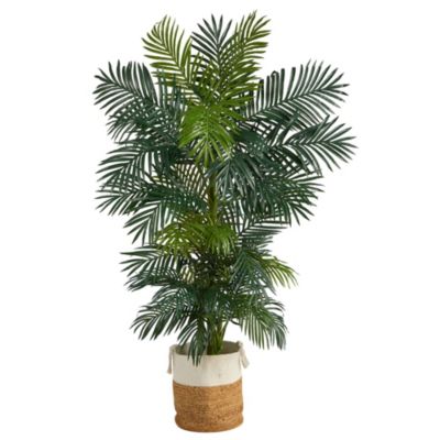 Nearly Natural 6.5-Foot Golden Cane Artificial Palm Tree in Handmade Natural Jute and Cotton Planter, Green