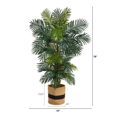 6.5-Foot Golden Cane Artificial Palm Tree in Handmade Natural Cotton Planter