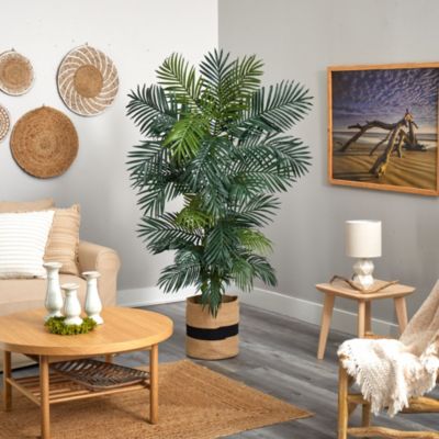 6.5-Foot Golden Cane Artificial Palm Tree in Handmade Natural Cotton Planter