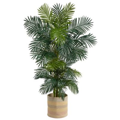 6.5-Foot Golden Cane Artificial Palm Tree in Handmade Natural Cotton Multicolored Woven Planter