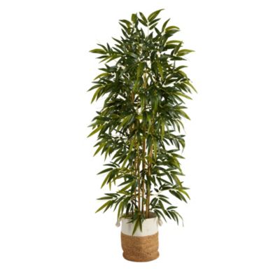 Nearly Natural 75-Inch Bamboo Artificial Tree in Handmade Natural Jute and Cotton Planter, Green
