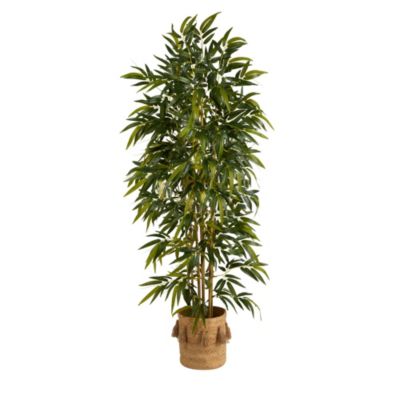 75-Inch Bamboo Artificial Tree in Handmade Natural Jute Planter with Tassels