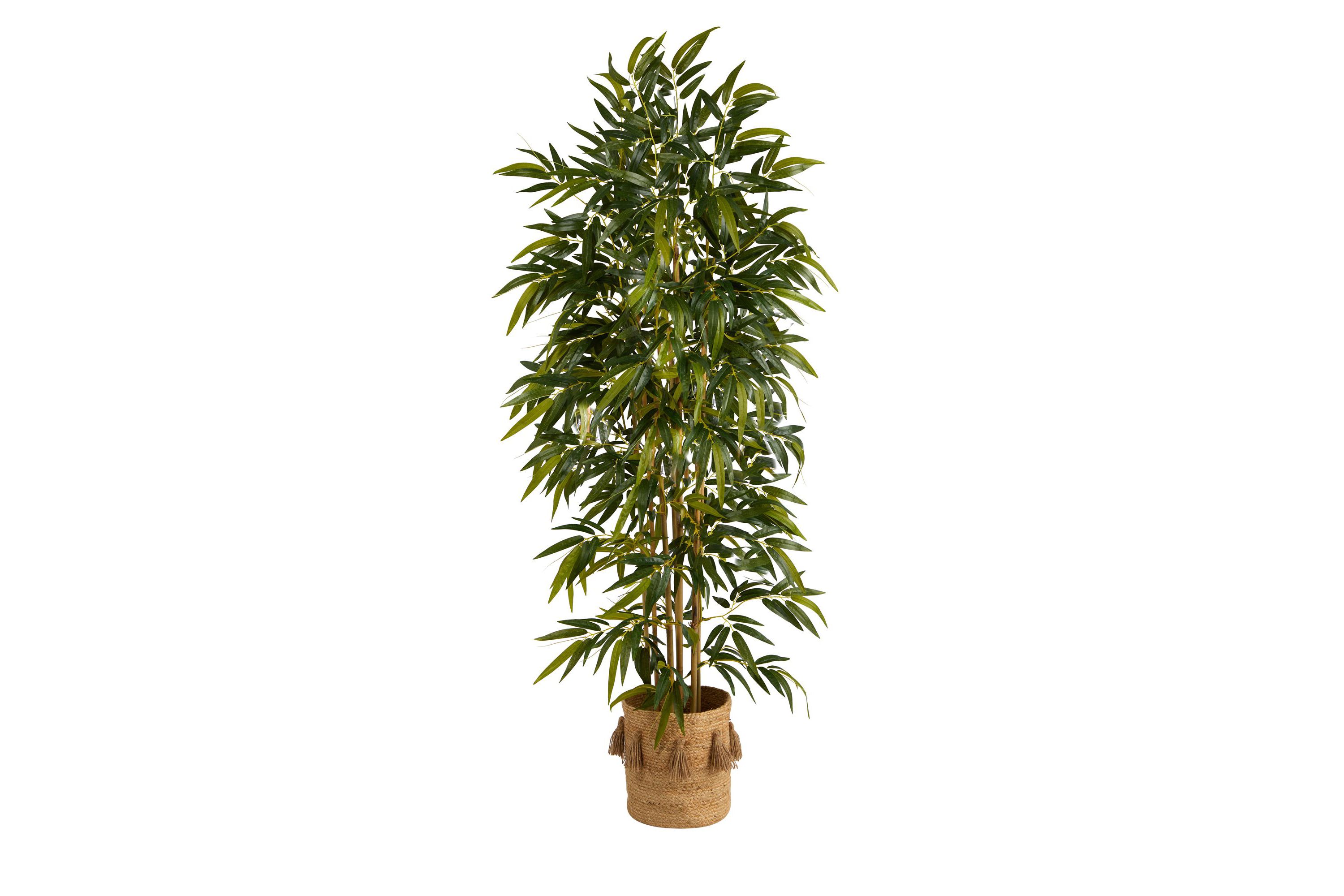 75-Inch Bamboo Artificial Tree in Handmade Natural Jute Planter with Tassels