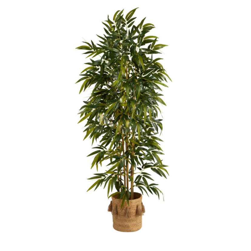 75-Inch Bamboo Artificial Tree in Handmade Natural Jute Planter with Tassels