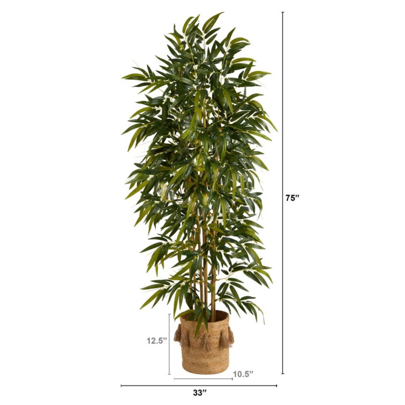 75-Inch Bamboo Artificial Tree in Handmade Natural Jute Planter with Tassels