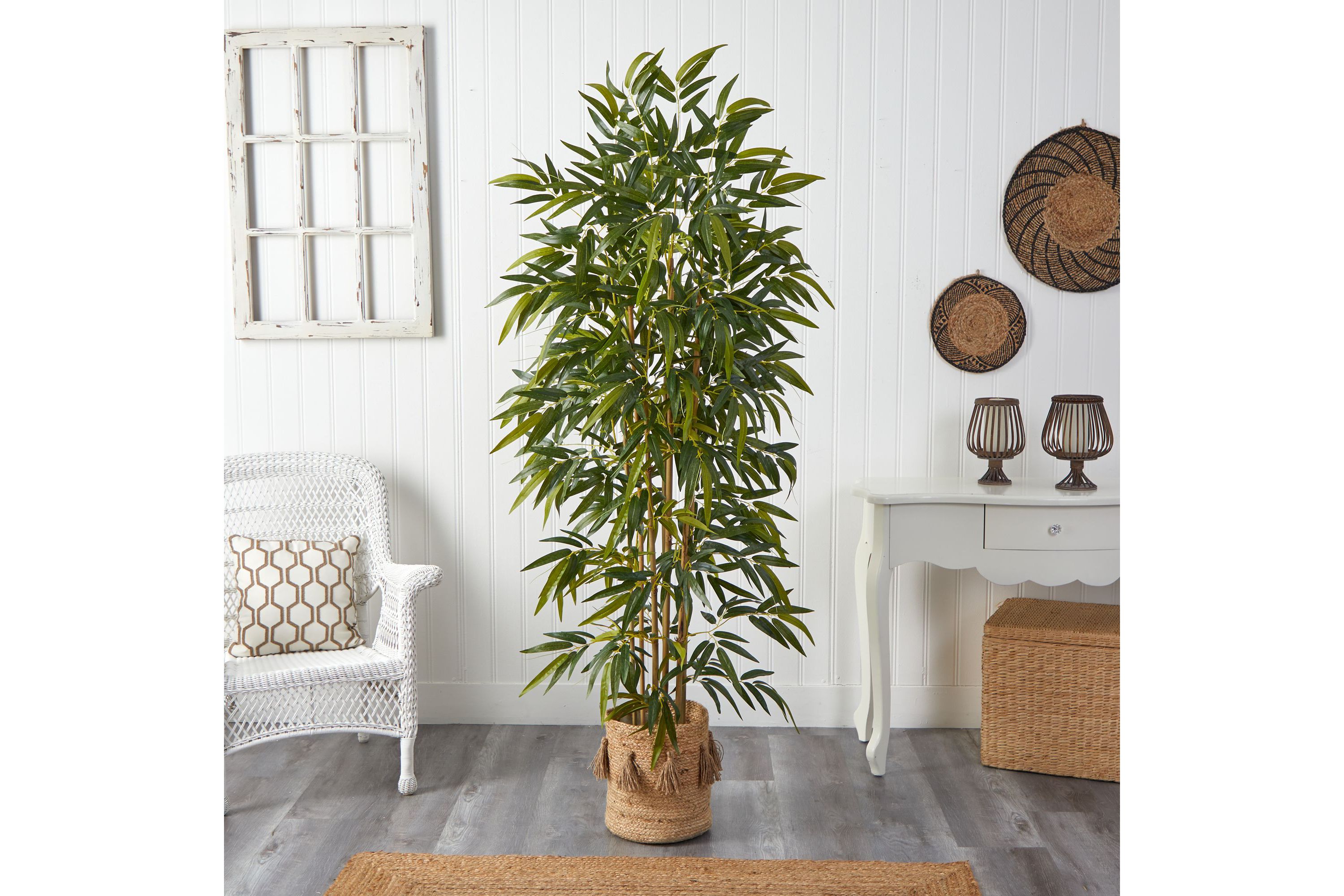 75-Inch Bamboo Artificial Tree in Handmade Natural Jute Planter with Tassels