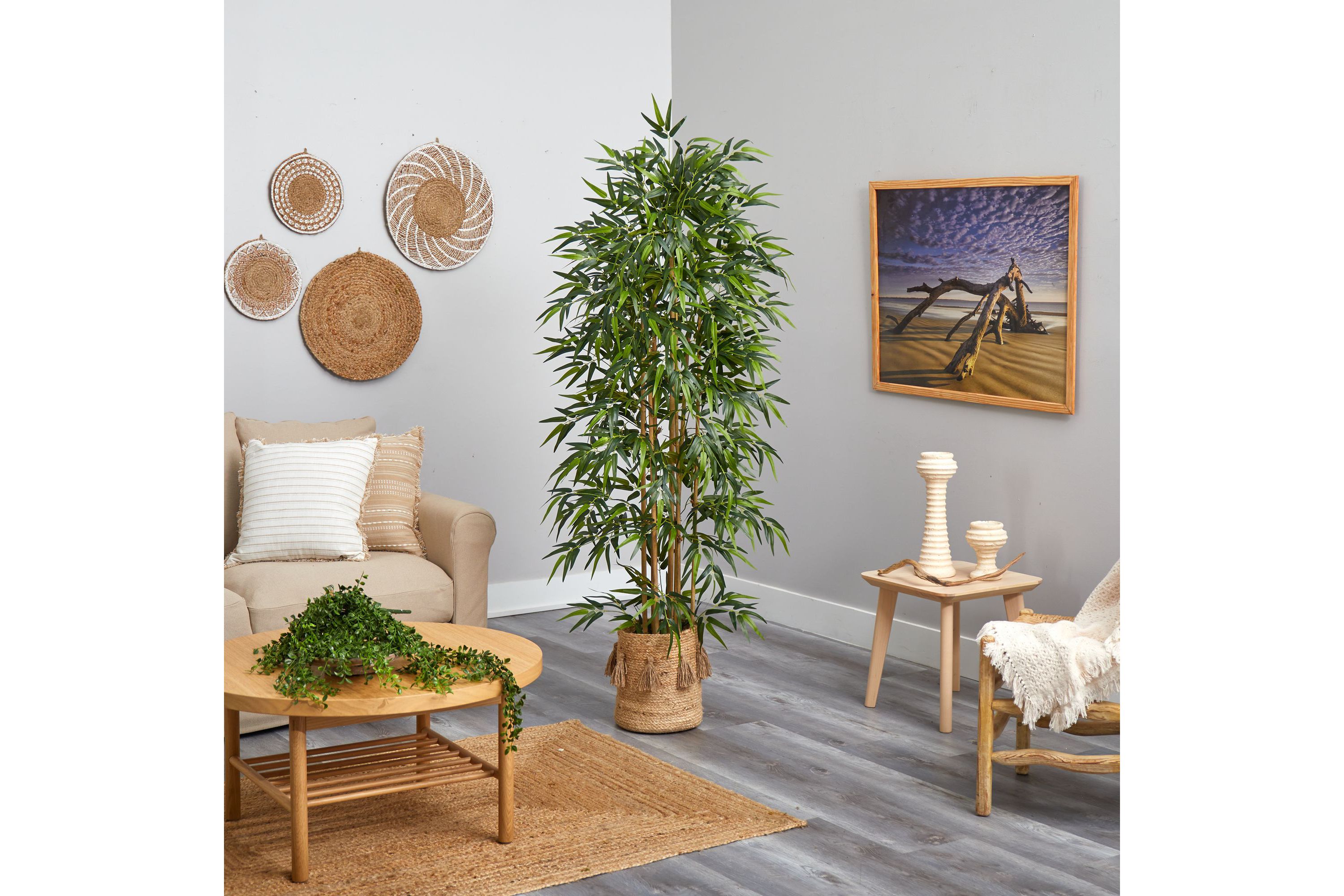 75-Inch Bamboo Artificial Tree in Handmade Natural Jute Planter with Tassels