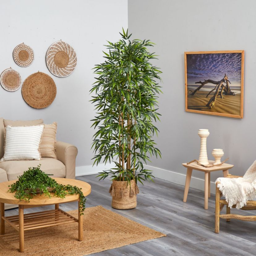 75-Inch Bamboo Artificial Tree in Handmade Natural Jute Planter with Tassels