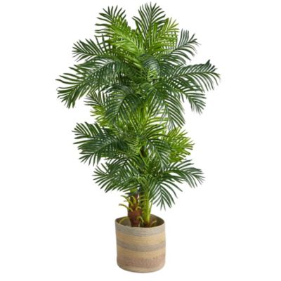 6-Foot Hawaii Artificial Palm Tree in Handmade Natural Cotton Multicolored Woven Planter