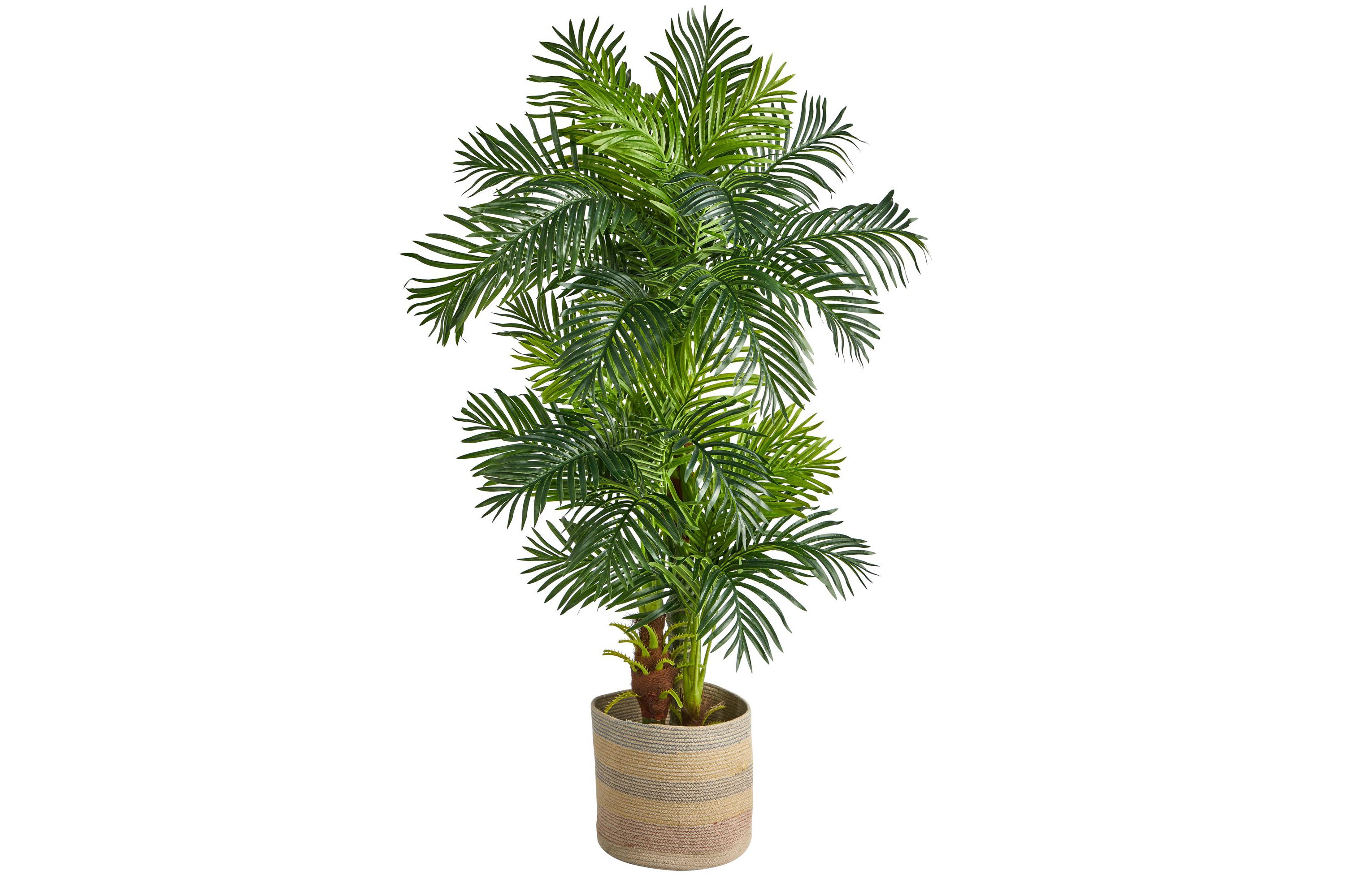 6-Foot Hawaii Artificial Palm Tree in Handmade Natural Cotton Multicolored Woven Planter