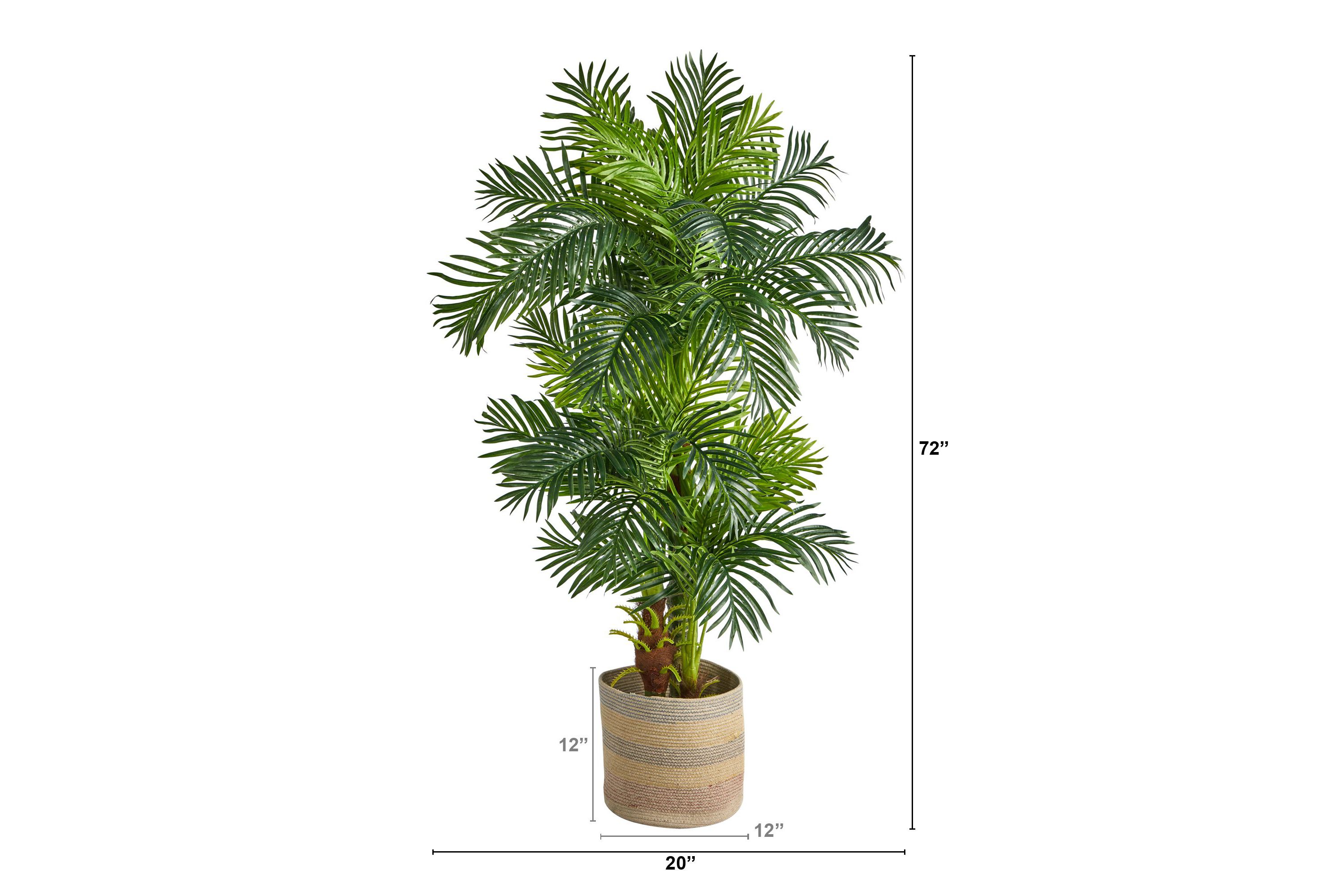 6-Foot Hawaii Artificial Palm Tree in Handmade Natural Cotton Multicolored Woven Planter