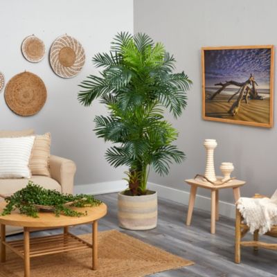 6-Foot Hawaii Artificial Palm Tree in Handmade Natural Cotton Multicolored Woven Planter