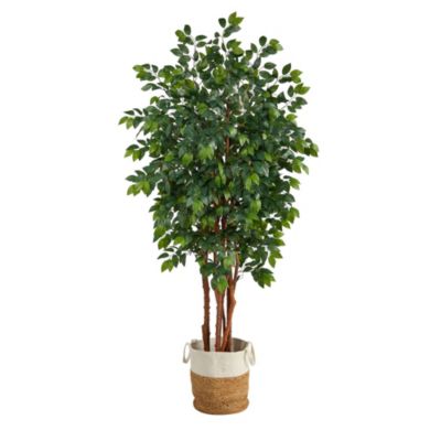 Nearly Natural 7-Foot Sakaki Artificial Tree in Handmade Natural Jute and Cotton Planter, Green