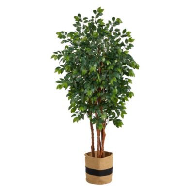 7-Foot Sakaki Artificial Tree in Handmade Natural Cotton Planter