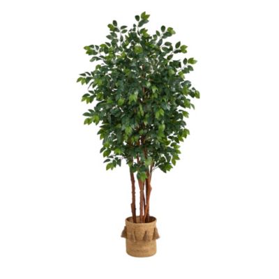 7-Foot Sakaki Artificial Tree in Handmade Natural Jute Planter with Tassels