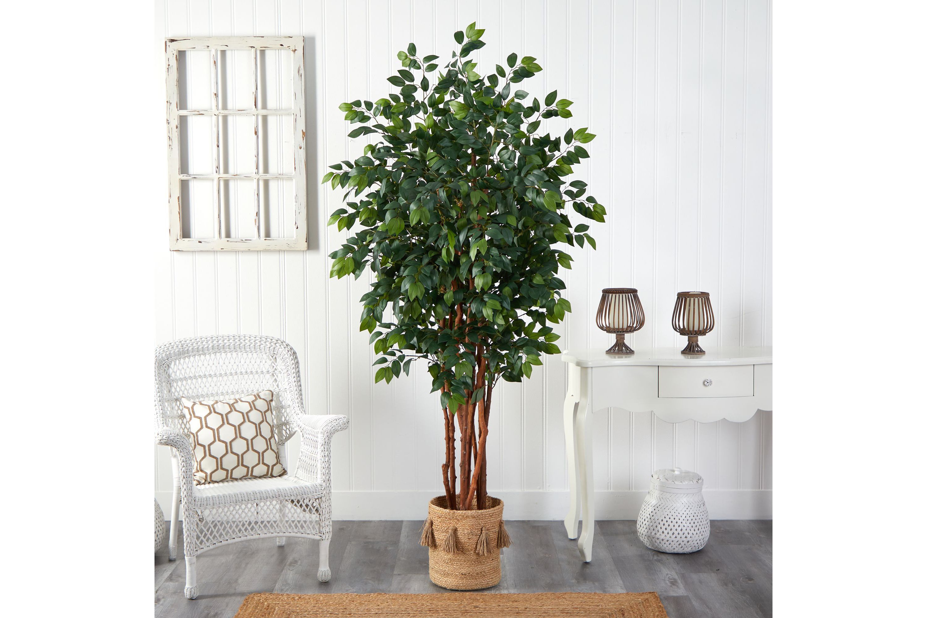 7-Foot Sakaki Artificial Tree in Handmade Natural Jute Planter with Tassels