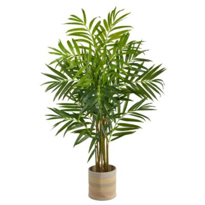 8-Foot King Palm Artificial Tree in Handmade Natural Cotton Multicolored Woven Planter