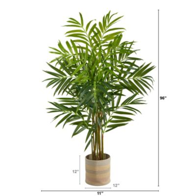 8-Foot King Palm Artificial Tree in Handmade Natural Cotton Multicolored Woven Planter