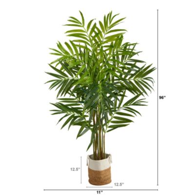 8-Foot King Palm Artificial Tree with 12 Bendable Branches in Handmade Natural Jute and Cotton Planter