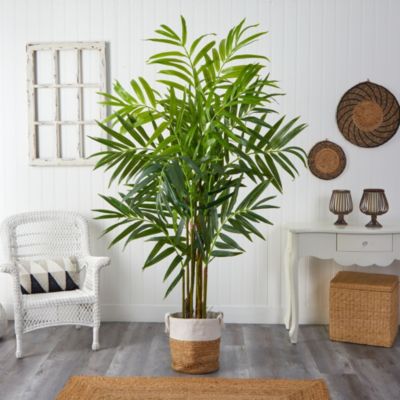 8-Foot King Palm Artificial Tree with 12 Bendable Branches in Handmade Natural Jute and Cotton Planter