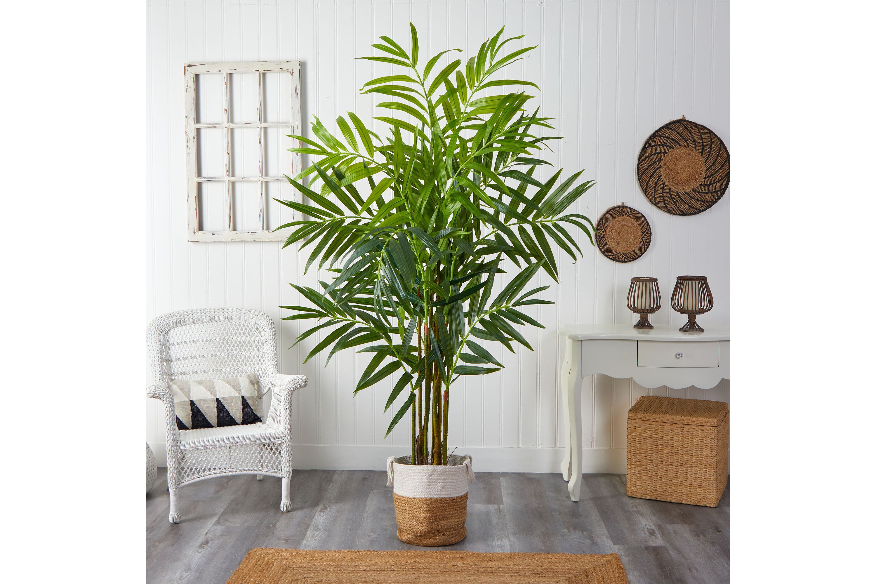 8-Foot King Palm Artificial Tree with 12 Bendable Branches in Handmade Natural Jute and Cotton Planter