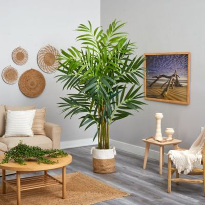 8-Foot King Palm Artificial Tree with 12 Bendable Branches in Handmade Natural Jute and Cotton Planter