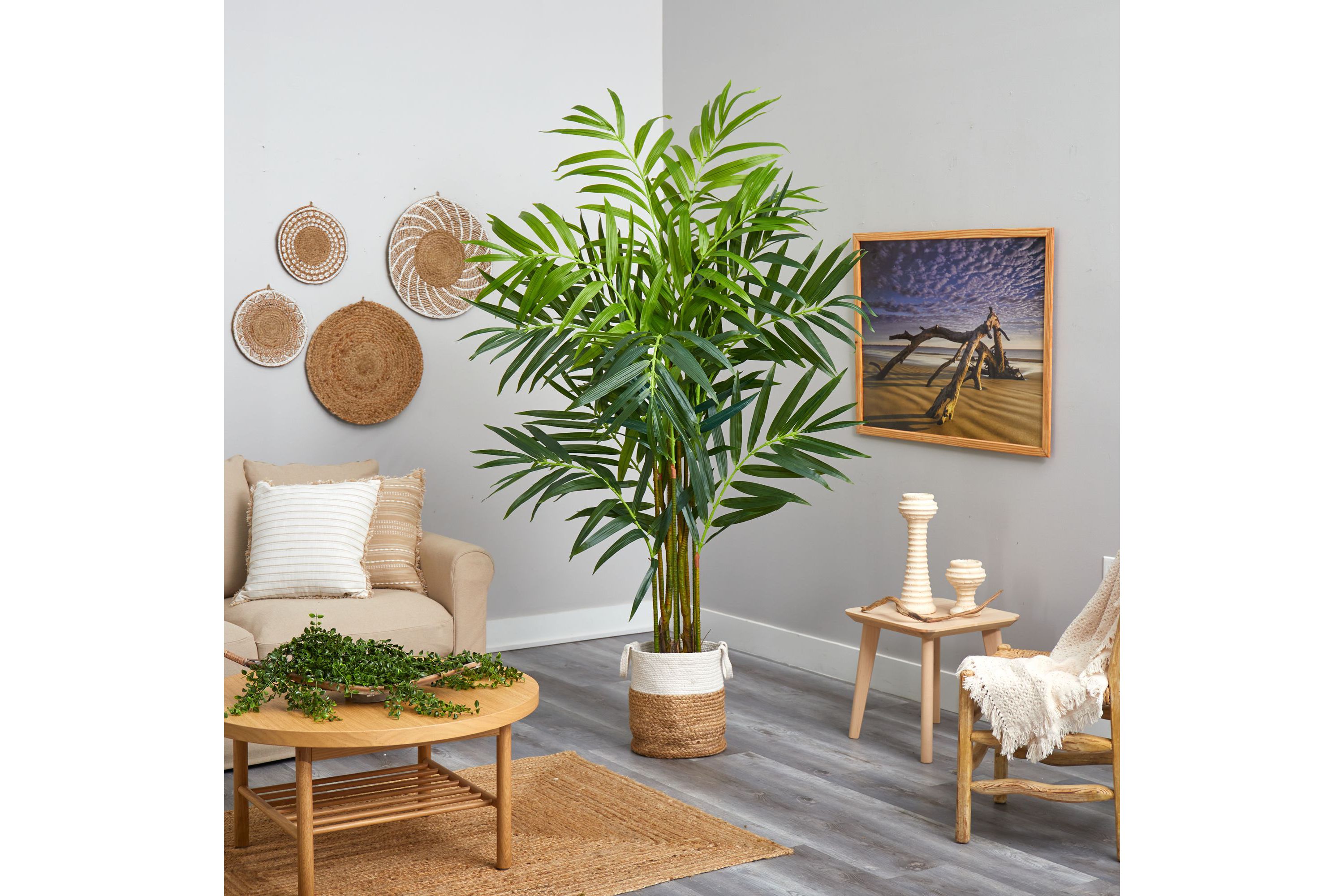 8-Foot King Palm Artificial Tree with 12 Bendable Branches in Handmade Natural Jute and Cotton Planter