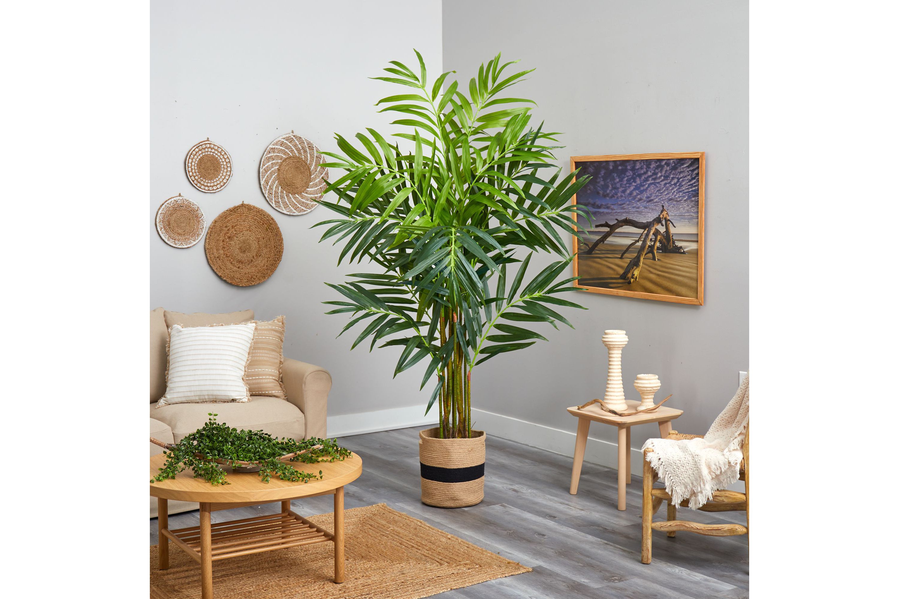 8-Foot King Palm Artificial Tree in Handmade Natural Jute and Cotton Planter