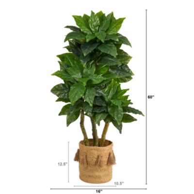 5-Foot Bird Nest Artificial Tree in Handmade Natural Jute Planter with Tassels UV Resistant (Indoor/Outdoor)