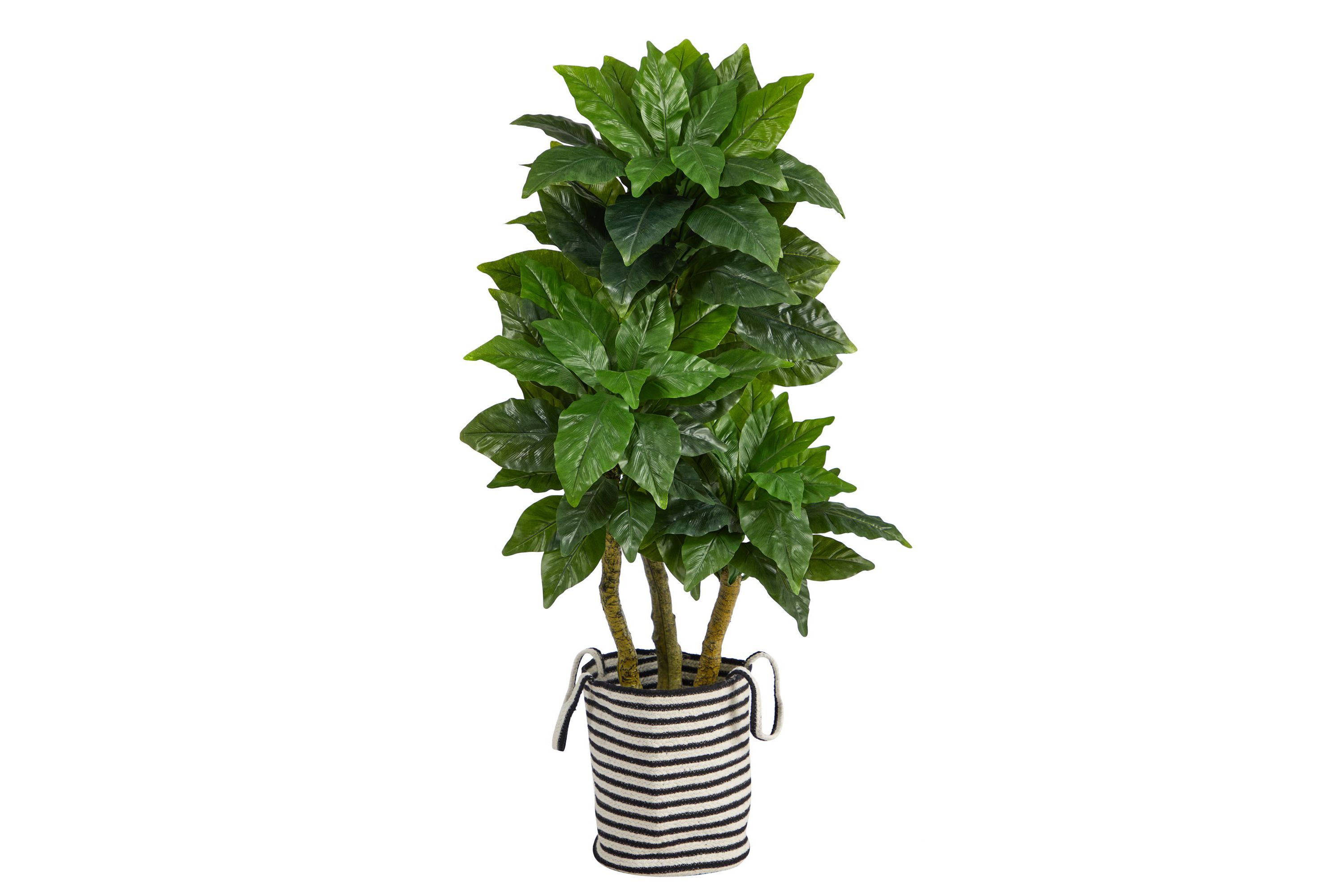 5-Foot Bird Nest Artificial Tree in Handmade Black and White Natural Jute and Cotton Planter UV Resistant (Indoor/Outdoor)