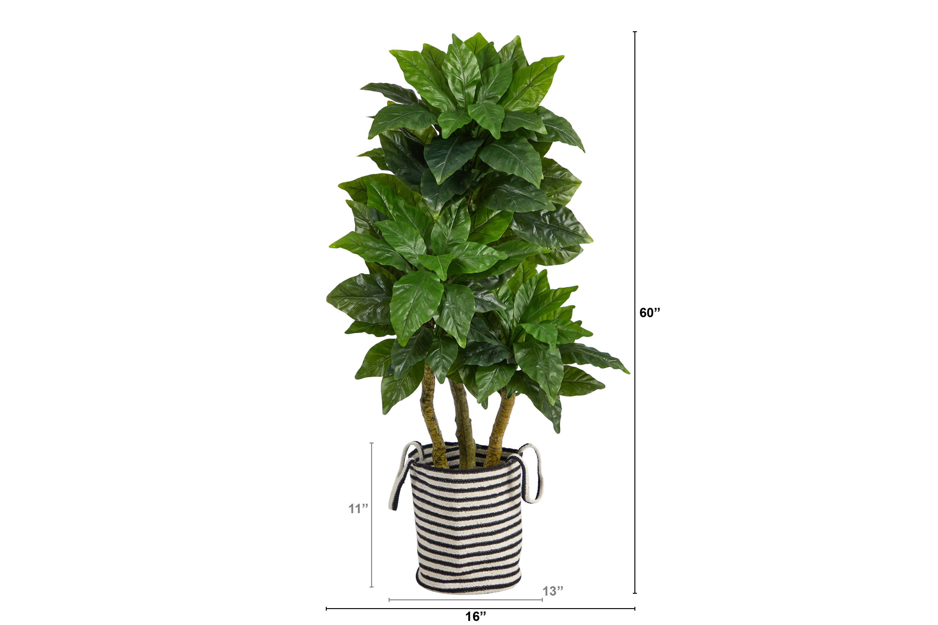 5-Foot Bird Nest Artificial Tree in Handmade Black and White Natural Jute and Cotton Planter UV Resistant (Indoor/Outdoor)