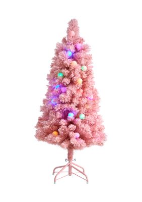 Nearly Natural 4 Foot Holiday Frosted Pink Cashmere Artificial Christmas Tree with 30 Jumbo Multicolored Globe LED Lights