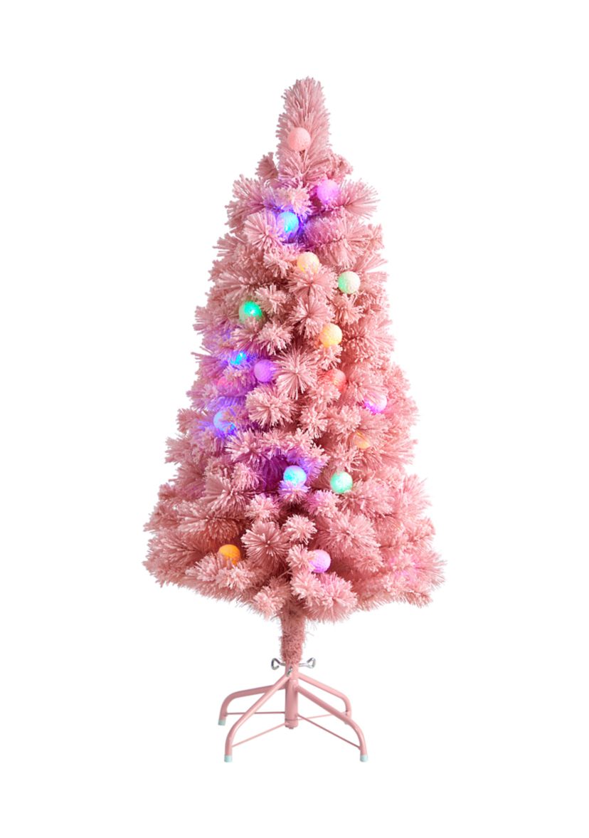 4 Foot Holiday Frosted Pink Cashmere Artificial Christmas Tree with 30 Jumbo Multicolored Globe LED Lights