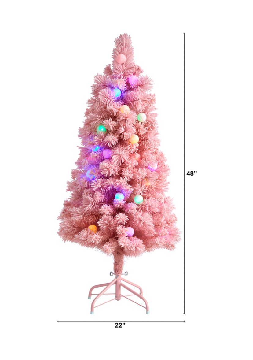 4 Foot Holiday Frosted Pink Cashmere Artificial Christmas Tree with 30 Jumbo Multicolored Globe LED Lights