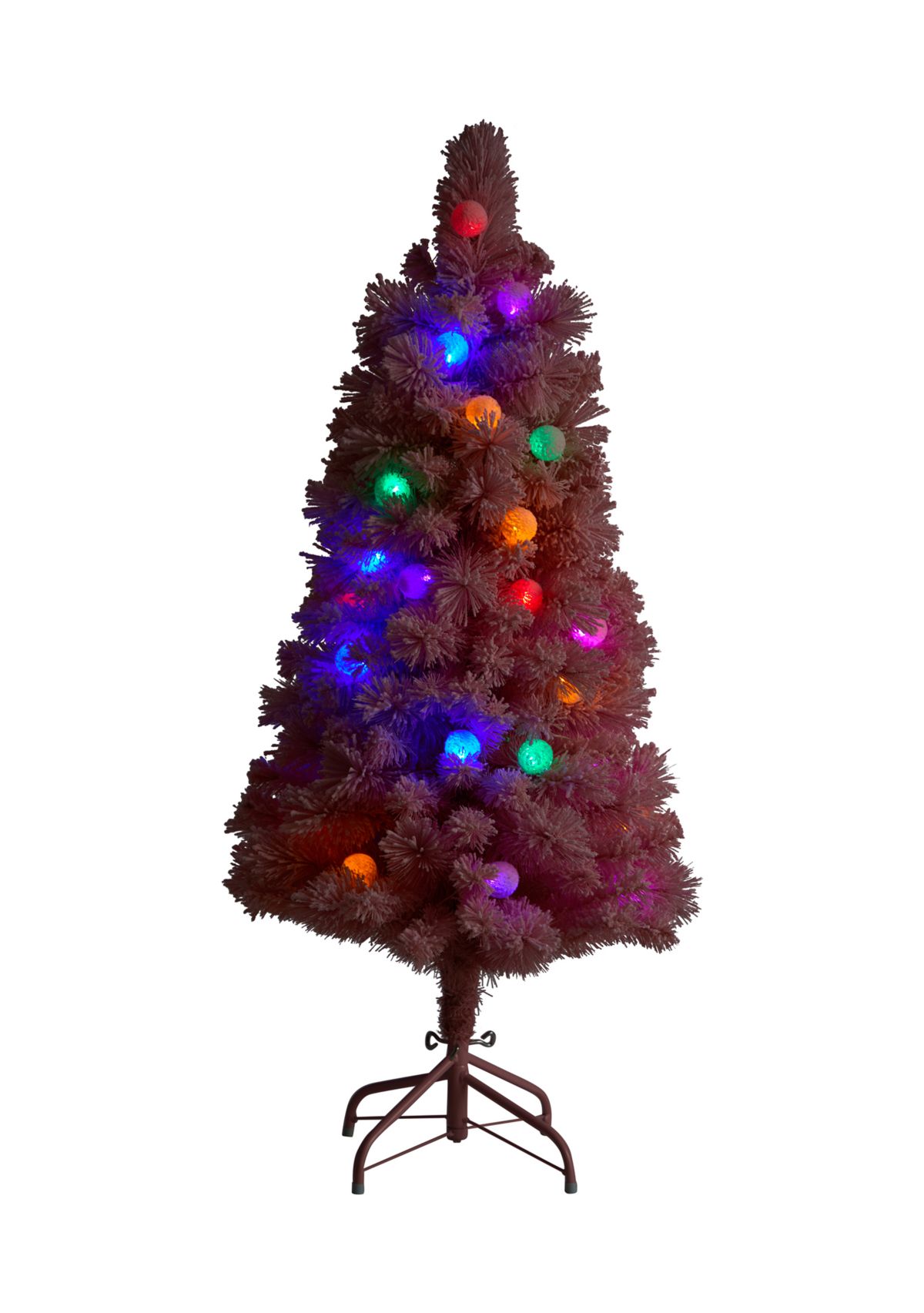 4 Foot Holiday Frosted Pink Cashmere Artificial Christmas Tree with 30 Jumbo Multicolored Globe LED Lights