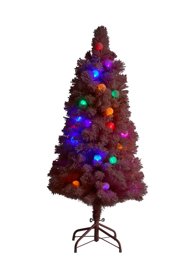 4 Foot Holiday Frosted Pink Cashmere Artificial Christmas Tree with 30 Jumbo Multicolored Globe LED Lights