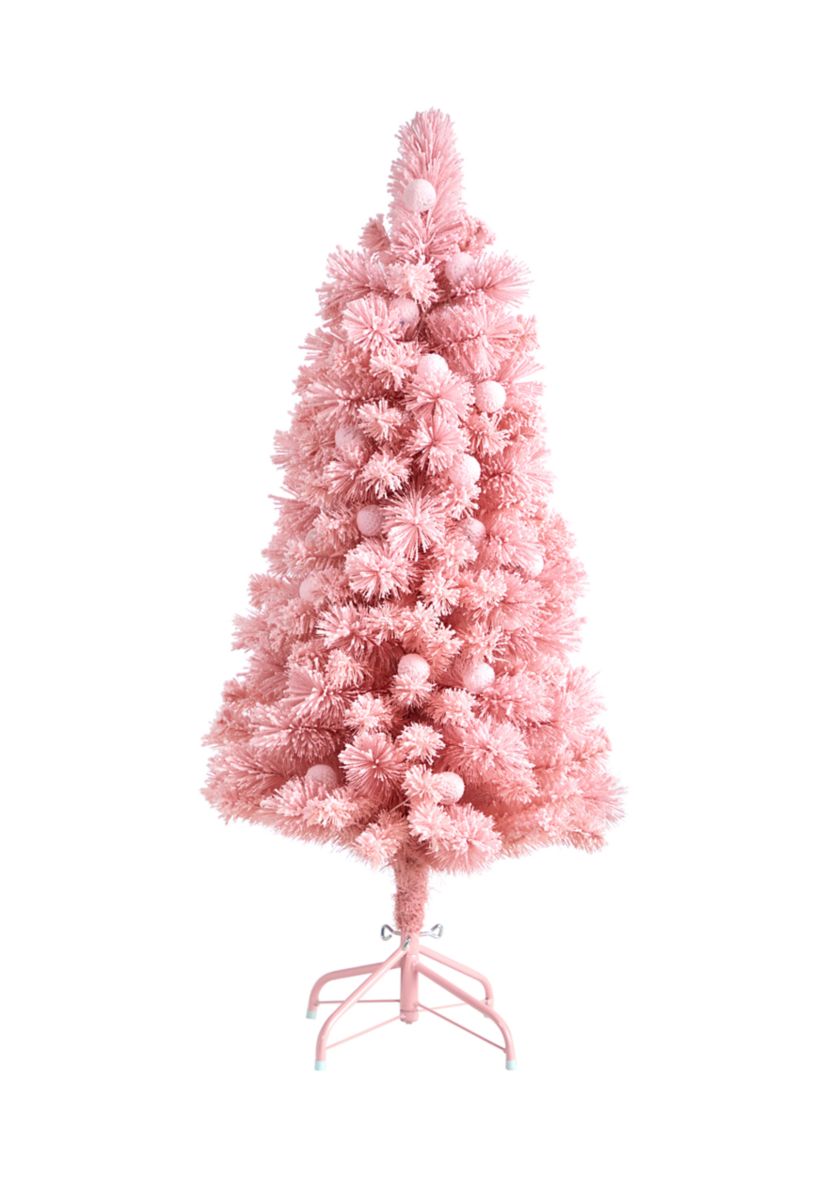 4 Foot Holiday Frosted Pink Cashmere Artificial Christmas Tree with 30 Jumbo Multicolored Globe LED Lights